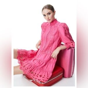 Alice + Olivia RESORT Lace Long Sleeve Cotton Dress Pink- like new! MSRP $395